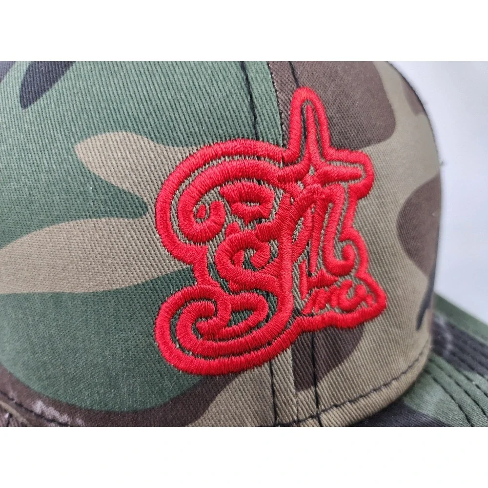 Camouflage Snapback Hat Yupoong trucker Cap Red Logo Camo Mesh